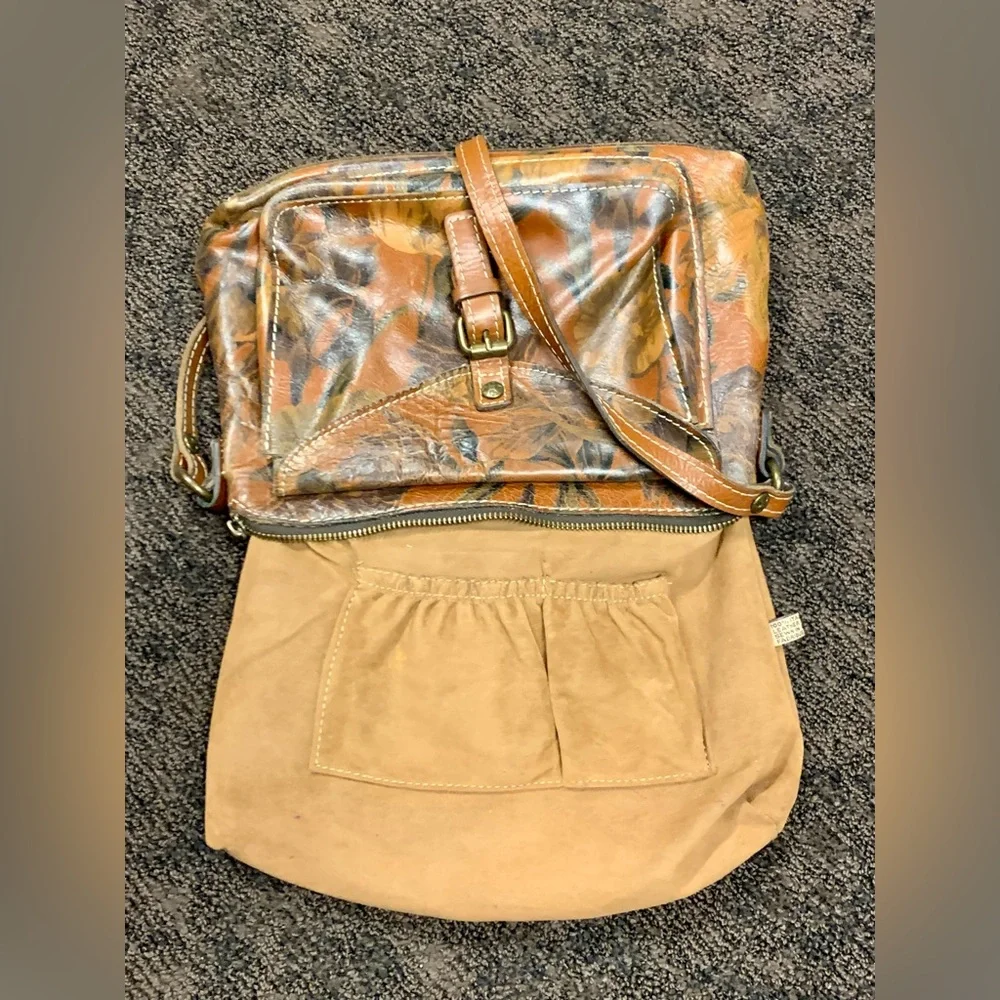 PATRICIA NASH Avellino Italian Leather‎ Floral Brown Crossbody Shoulder Bag